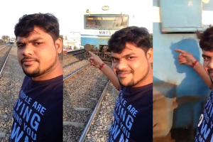 อุทาหรณ์!! หนุ่มอินเดียยืนเซลฟี่ โดนรถไฟชนเข้าอย่างจัง เคราห์ดีไม่เสียชีวิต (มีคลิป)
