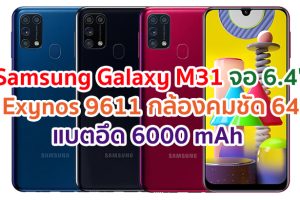 Samsung Galaxy M31 2021 จอใหญ่ 6.4 นิ้ว ขุมพลัง Exynos 9611 กล้องหลัง 4 ตัว คมชัดสุด 64MP กล้องหน้า 32MP แบตอึด 6000 mAh