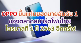 OPPO ขึ้นแท่นสมาร์ตโฟนยอดขายอันดับ 1 ของตลาดสมาร์ตโฟนไทย ไตรมาสที่ 1 ปี 2563 อีกครั้ง!