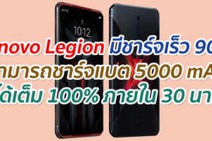 Lenovo Legion มีชาร์จเร็ว 90W สามารถชาร์จแบต 5000 mAh ได้เต็ม 100% ภายใน 30 นาที