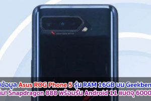 พบข้อมูล Asus ROG Phone 5 รุ่น RAM 16GB บน Geekbench จัดเต็ม! Snapdragon 888 พร้อมรัน Android 11 แบตจุ 6000mAh