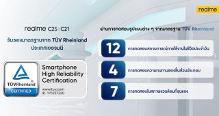 เตรียมพบกับ realme C25 และ realme C21 พร้อมยกระดับมาตรฐานผลิตภัณฑ์ด้วยการรับรองจาก TÜV Rheinland Smartphone High Reliability พบกันวันที่ 25 มีนาคมนี้